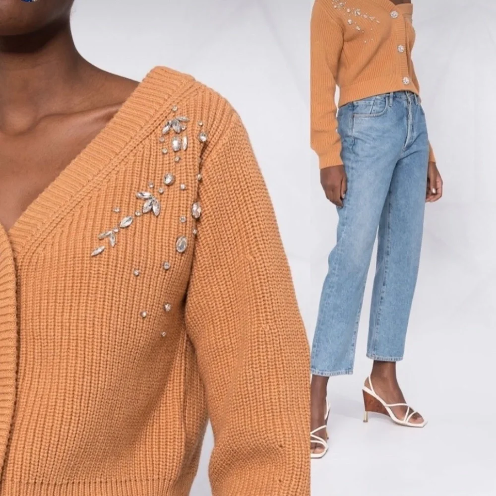 Self-Portrait Diamante Embellished Rib Knit Cardigan XL - Picture 5 of 14